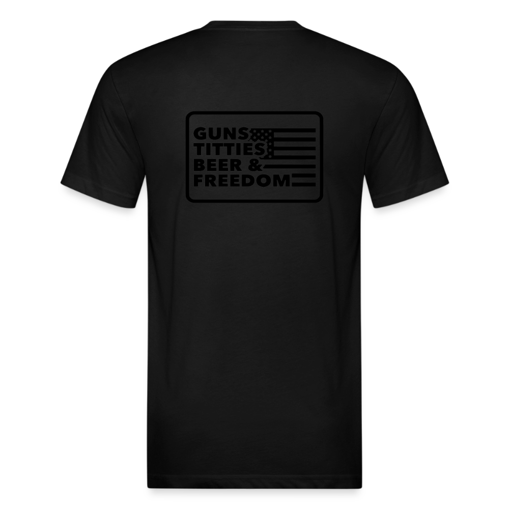 Fitted Cotton/Poly T-Shirt by Next Level guns beer - black