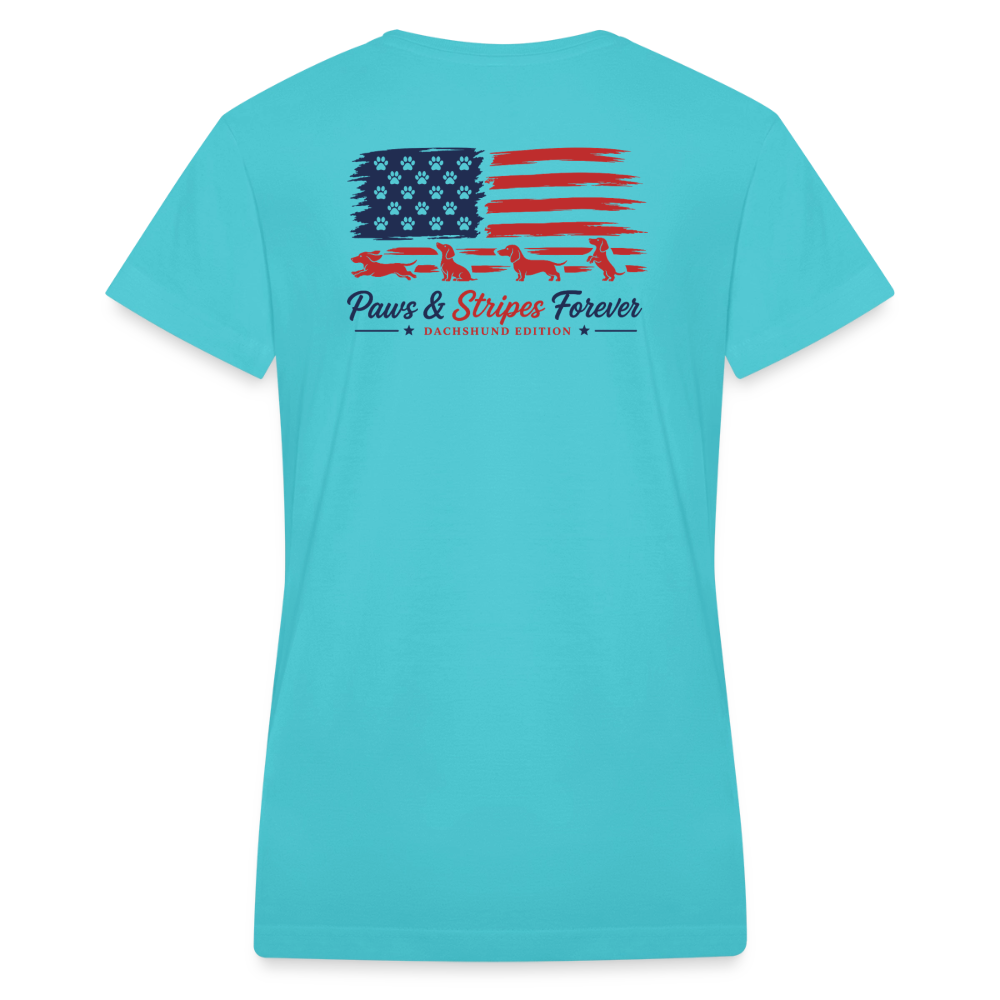 Paws & Stripes Forever Women's V-Neck T-Shirt - aqua