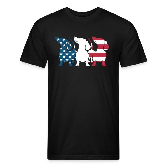 American flag wiener dogs Fitted Cotton/Poly T-Shirt by Next Level - black