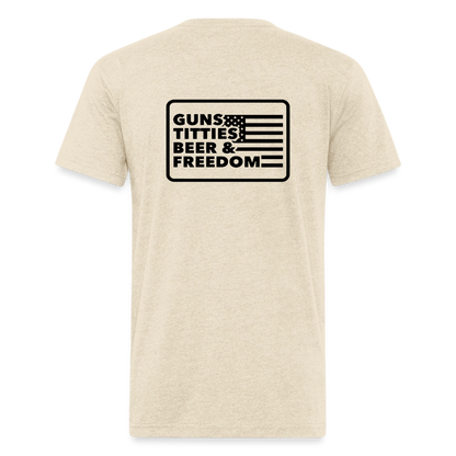 Fitted Cotton/Poly T-Shirt by Next Level guns beer - heather cream