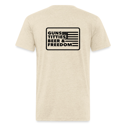 Fitted Cotton/Poly T-Shirt by Next Level guns beer - heather cream