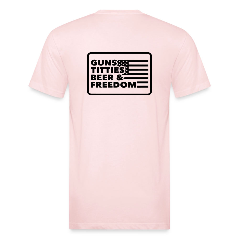 Fitted Cotton/Poly T-Shirt by Next Level guns beer - blush pink 