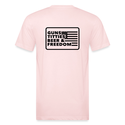 Fitted Cotton/Poly T-Shirt by Next Level guns beer - blush pink 
