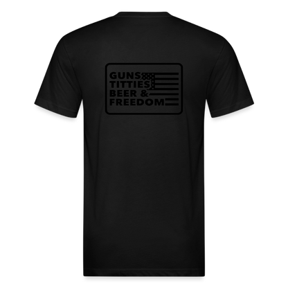 Fitted Cotton/Poly T-Shirt by Next Level guns beer - black