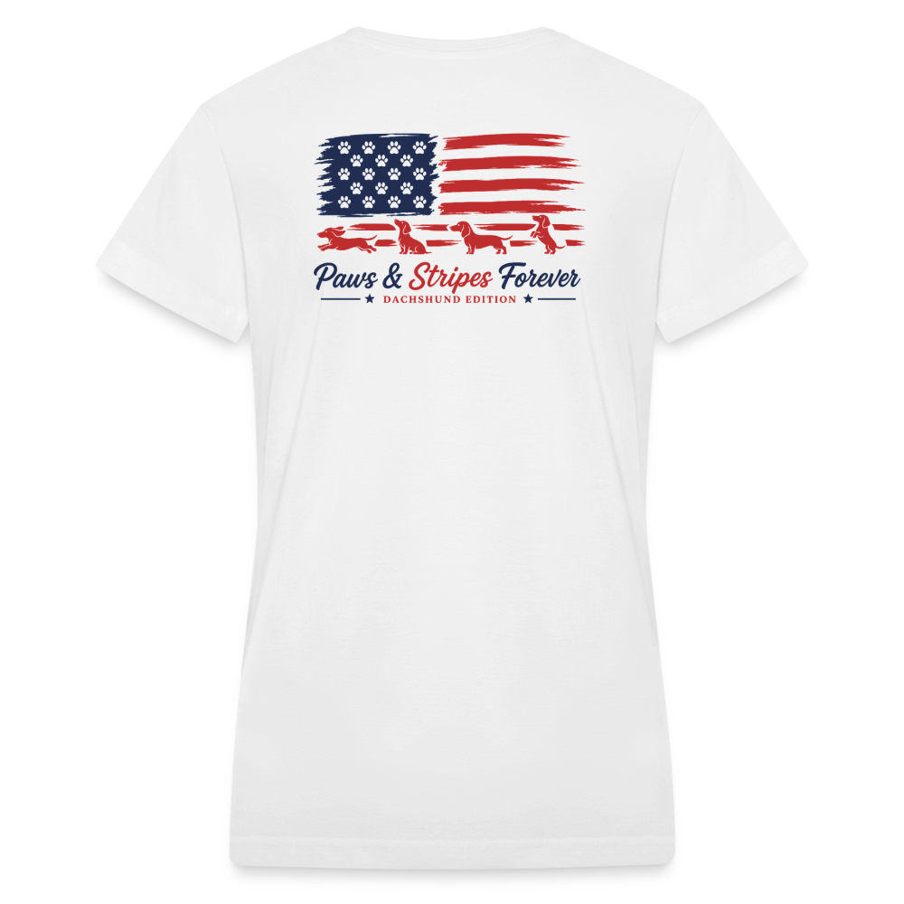 Paws & Stripes Forever Women's V-Neck T-Shirt - white