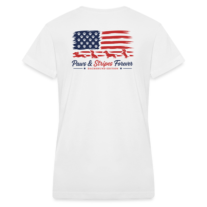 Paws & Stripes Forever Women's V-Neck T-Shirt - white