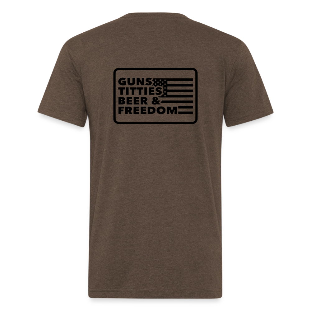 Fitted Cotton/Poly T-Shirt by Next Level guns beer - heather espresso