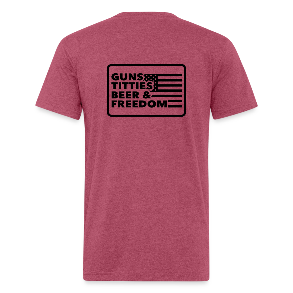 Fitted Cotton/Poly T-Shirt by Next Level guns beer - heather burgundy