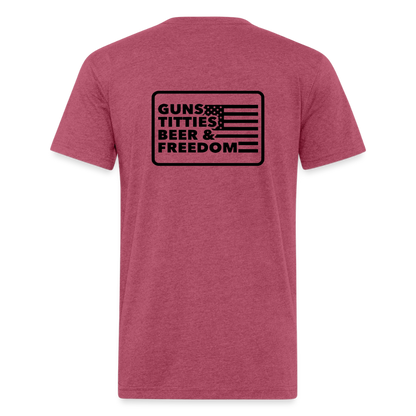 Fitted Cotton/Poly T-Shirt by Next Level guns beer - heather burgundy