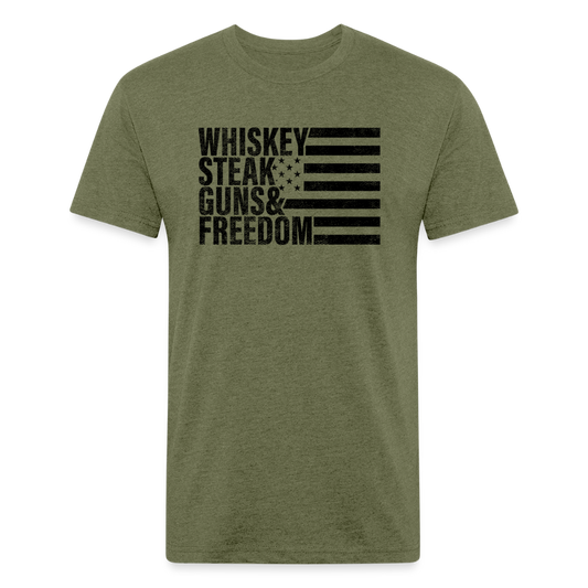 Whiskey Steak Guns & Freedom Fitted Cotton/Poly T-Shirt by Next Level - heather military green