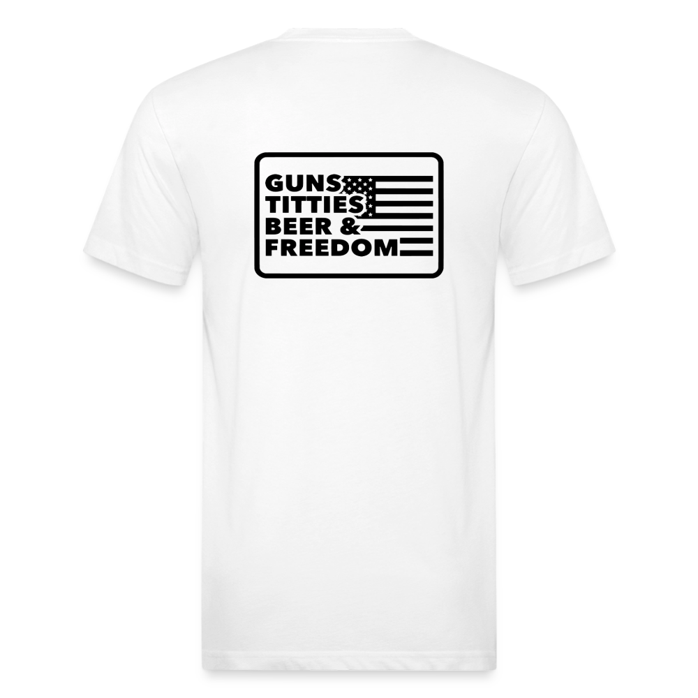 Fitted Cotton/Poly T-Shirt by Next Level guns beer - white