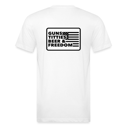 Fitted Cotton/Poly T-Shirt by Next Level guns beer - white