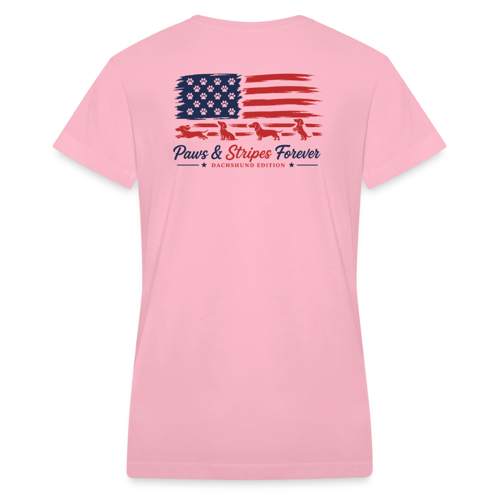 Paws & Stripes Forever Women's V-Neck T-Shirt - pink