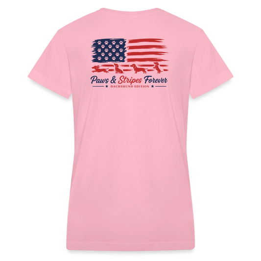 Paws & Stripes Forever Women's V-Neck T-Shirt - pink