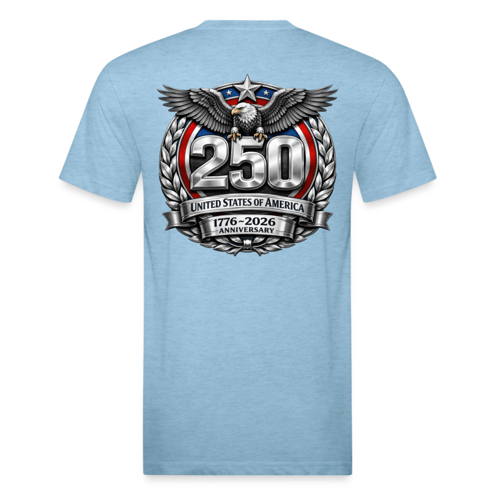 250 Year America Metalic Fitted Cotton/Poly T-Shirt by Next Level - heather blue