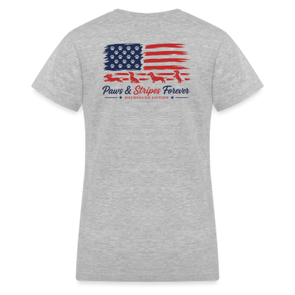 Paws & Stripes Forever Women's V-Neck T-Shirt - gray