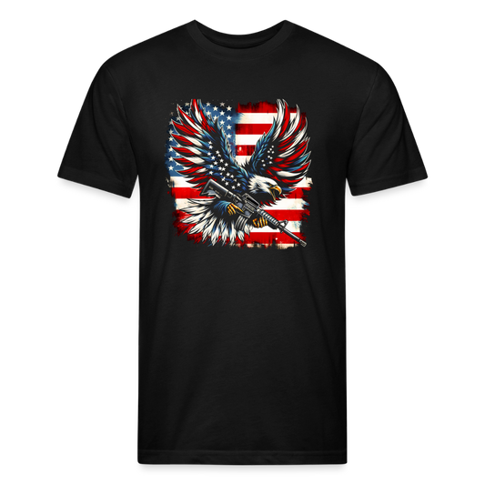 Bald eagle with rifle Fitted Cotton/Poly T-Shirt by Next Level - black