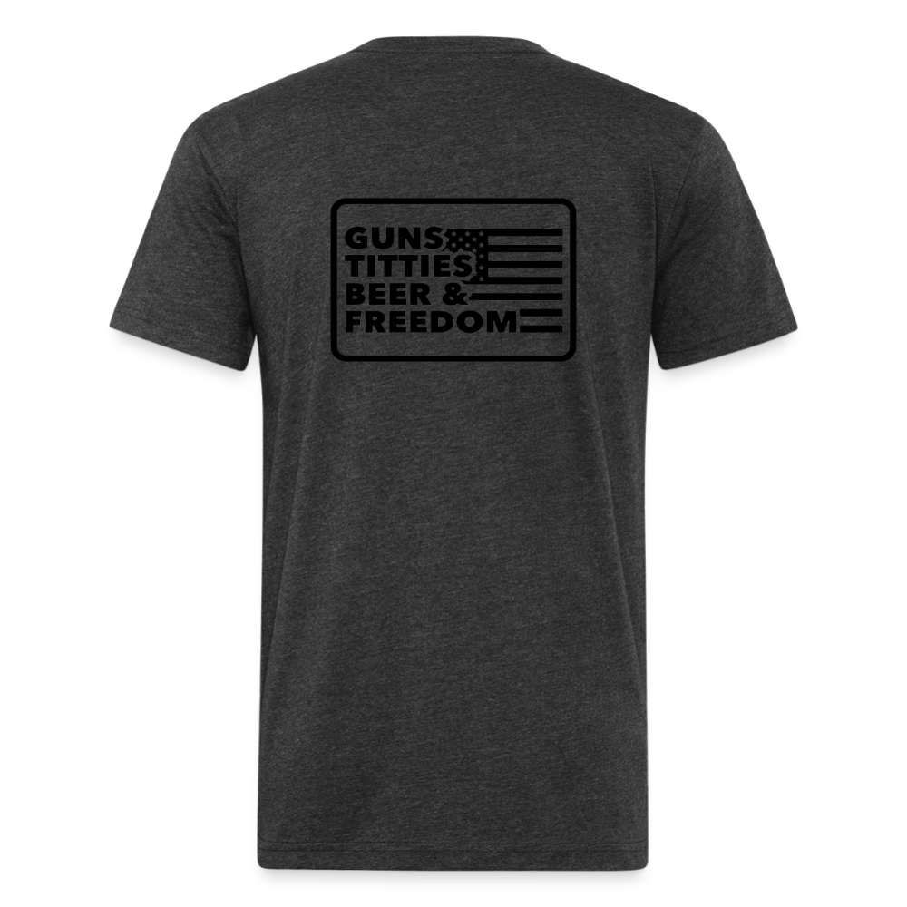 Fitted Cotton/Poly T-Shirt by Next Level guns beer - heather black