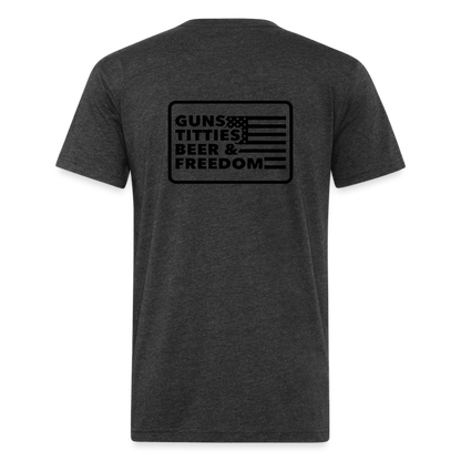 Fitted Cotton/Poly T-Shirt by Next Level guns beer - heather black