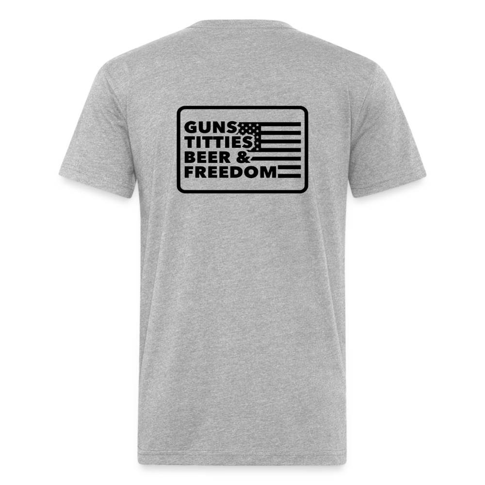 Fitted Cotton/Poly T-Shirt by Next Level guns beer - heather gray