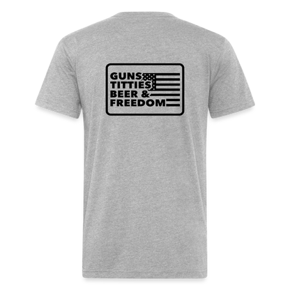 Fitted Cotton/Poly T-Shirt by Next Level guns beer - heather gray