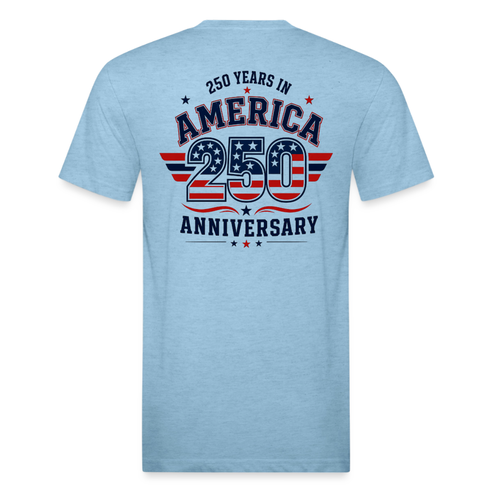 250 Year America  2A Threads Fitted Cotton/Poly T-Shirt by Next Level - heather blue
