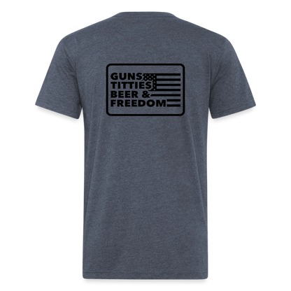 Fitted Cotton/Poly T-Shirt by Next Level guns beer - heather navy
