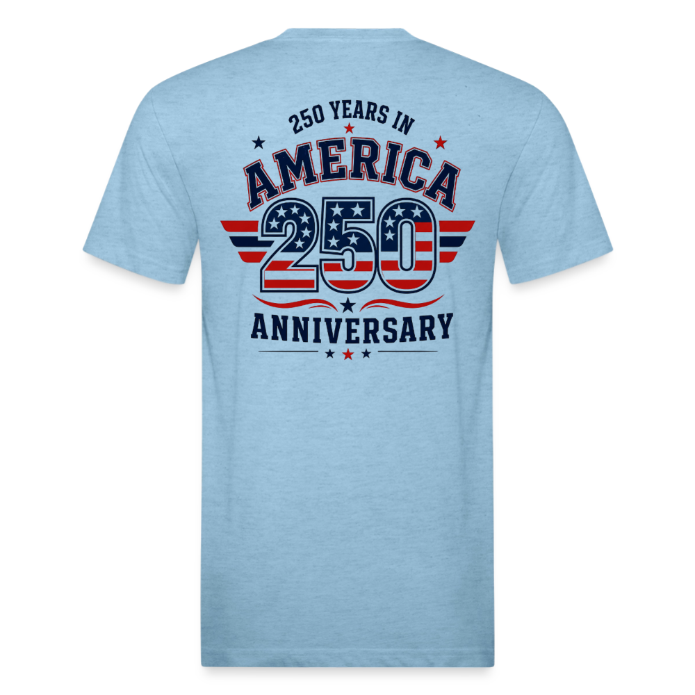 250 Yr America Fitted Cotton/Poly T-Shirt by Next Level - heather blue