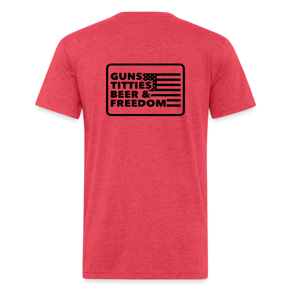Fitted Cotton/Poly T-Shirt by Next Level guns beer - heather red