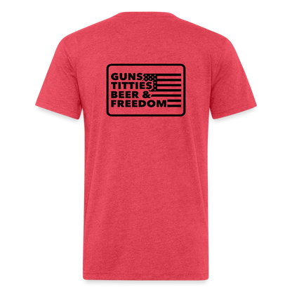 Fitted Cotton/Poly T-Shirt by Next Level guns beer - heather red