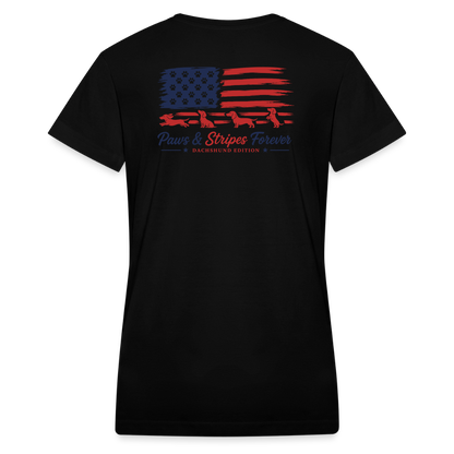 Paws & Stripes Forever Women's V-Neck T-Shirt - black