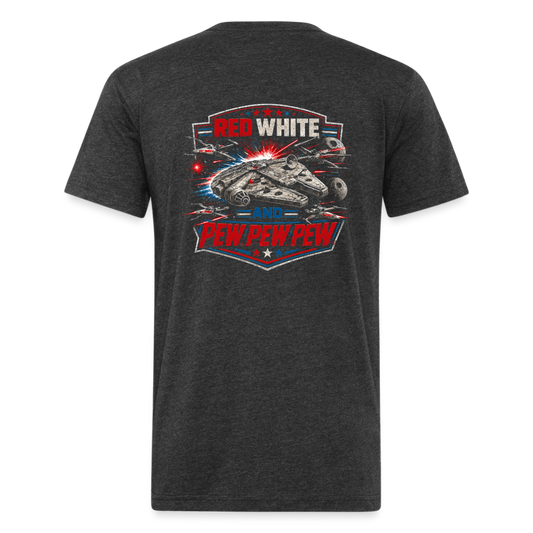 Millennium Falcon red white and pew pew pew Fitted Cotton/Poly T-Shirt by Next Level - heather black